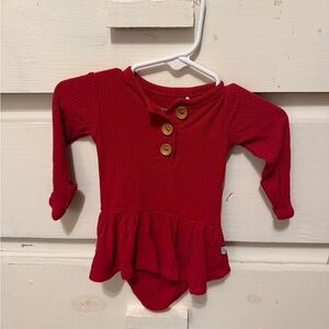 Red Ribbed Baby Dress with Wooden Buttons
